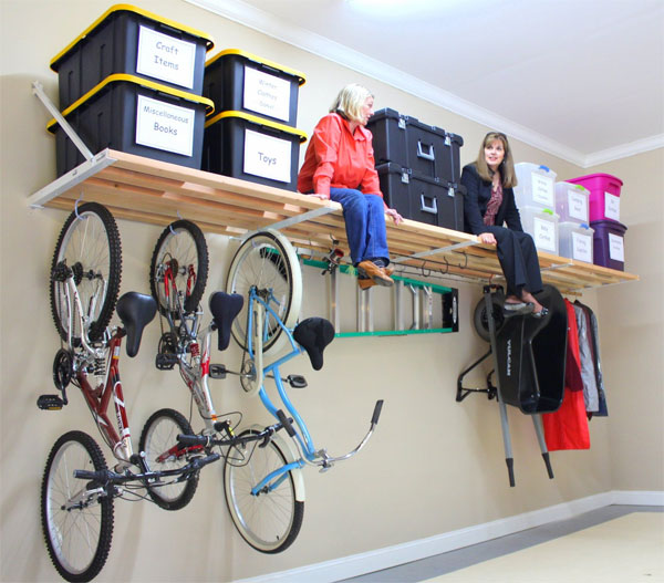 Heavy-Duty Garage Shelf System with Women Sitting on Shelf