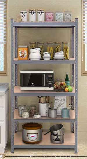 Industrial Metal Storage Shelves in Kitchen