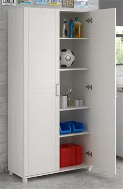 White Shaker Style garage Cabinets with 5 Shelves - Stylish, Functional, Affordable