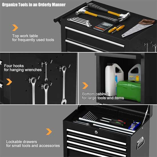 Garage Tool Cart Features with Drawers, Hooks and Work Table