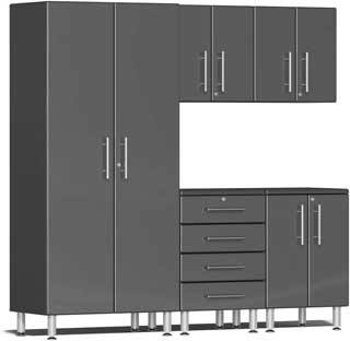 Ulti-Mate 5-Piece Garage Cabinet Set with Dark Graphite Finish, Locking Drawers and Cabinets, Soft Close Hinges and Wall Mounting Cleat