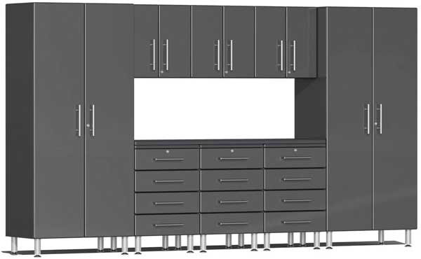 Ulti-Mate 9-Piece Garage Cabinet Kit with Upper, Lower and Tall Cabinets with Worktop